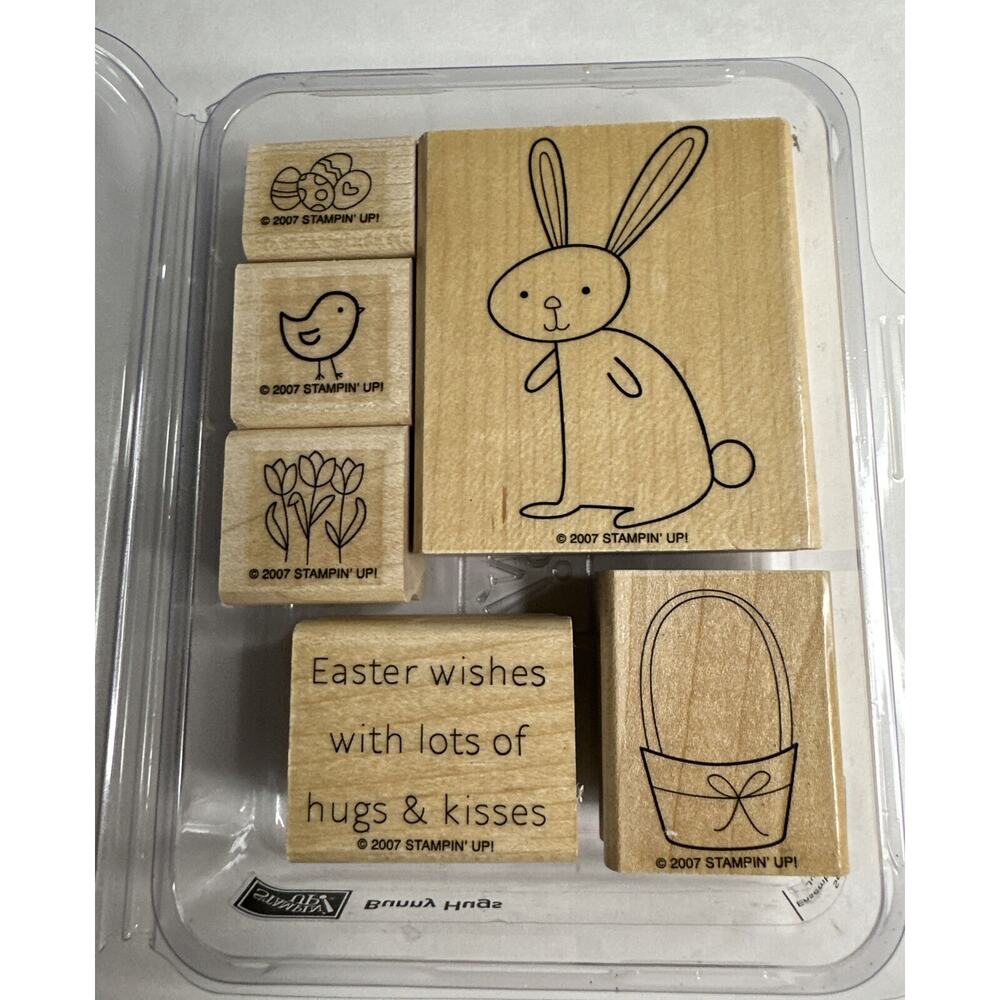 Stampin' Up! Bunny Hugs Wood Stamp Set of 6 Easter, Basket, Eggs, Chick, Tulips